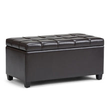 Load image into Gallery viewer, 33" Brown and Espresso Tufted Faux Leather and Solid Wood Upholstered Storage Bench With Flip Top
