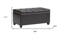 Load image into Gallery viewer, 33" Brown and Espresso Tufted Faux Leather and Solid Wood Upholstered Storage Bench With Flip Top
