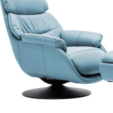 Load image into Gallery viewer, Tufted Genuine Leather Manual Swivel Recliner With Ottoman (730537) - Baby Blue