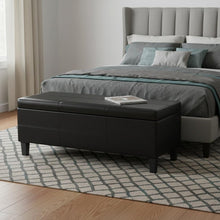 Load image into Gallery viewer, 48" Black and Dark Brown Faux Leather and Solid Wood Upholstered Storage Bench With Flip Top