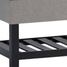 Load image into Gallery viewer, 43" Gray and Espresso Tufted Linen Blend and Solid Wood Upholstered Storage Bench With Flip Top And Shelves