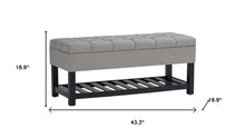 Load image into Gallery viewer, 43" Gray and Espresso Tufted Linen Blend and Solid Wood Upholstered Storage Bench With Flip Top And Shelves