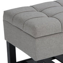 Load image into Gallery viewer, 43" Gray and Espresso Tufted Linen Blend and Solid Wood Upholstered Storage Bench With Flip Top And Shelves
