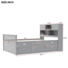 Load image into Gallery viewer, Captain Platform Bed Frame With Bookcase Headboard, 4 Drawers, Storage Shelves