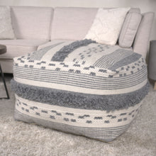 Load image into Gallery viewer, Karim - Faux Yarn Large Pouf, Durable - Ivory / Gray