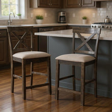 Load image into Gallery viewer, Solid Wood Counter Height Bar Chairs (Set of 2) - Tan / Gray