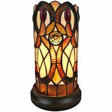 Load image into Gallery viewer, Geometric Floral Stained Glass Accent Lamp - Ivory And Brown