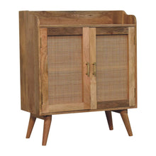 Load image into Gallery viewer, 35" Distressed Solid Wood Inlaid Rat Accent Cabinet With Two Doors - Brown