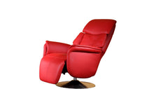 Load image into Gallery viewer, Tufted Genuine Leather Power Swivel Recliner - Red