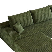 Load image into Gallery viewer, 2 Piece Living Room Set Corduroy Modular Compression Foam Sofa With Ottoman Toss Pillows - Green