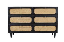 Load image into Gallery viewer, 56" Solid Wood And Rat Six Drawer Double Dresser - Black And Natural