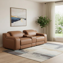 Load image into Gallery viewer, Italian Leather Power Reclining Loveseat With Storage (633759) - Cognac / Silver