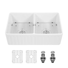 Load image into Gallery viewer, Sink 33" Double Bowl Kitchen Sink With Deep Bowls And Grids - White
