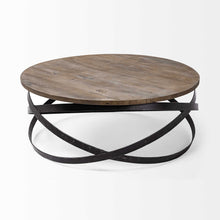 Load image into Gallery viewer, 41" Solid Wood And Metal Round Coffee Table - Brown And Black