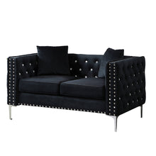 Load image into Gallery viewer, Wide Sofa With Jeweled Buttons Square Arm, 2 Pillows