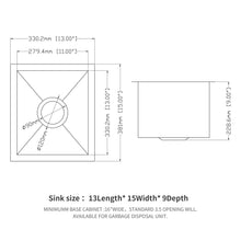 Load image into Gallery viewer, 13" Undermount Stainless Steel Kitchen Sink 16 Gauge 9" Deep Single Bowl Basin - Brushed Nickel