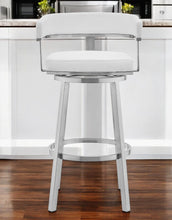 Load image into Gallery viewer, Faux Leather And Stainless Steel Low Back Counter Height Swivel Bar Chair - White And Silver