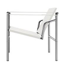 Load image into Gallery viewer, Faux Leather Stainless Steel Adjustable Back Arm Chair - White / Silver