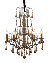 Load image into Gallery viewer, Candle Style Six Light Wood Chandelier - Brown