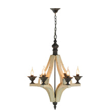 Load image into Gallery viewer, 6 Light Wood Chandelier, Hanging Light Fixture With Adjustable Chain For Kitchen, Bulb Not Included - Cream