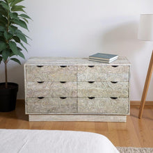 Load image into Gallery viewer, 57" Carved Geometric Solid Wood Six Drawer Dresser - White