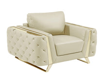 Load image into Gallery viewer, Genuine Leather Tufted Club Chair - Beige And Gold
