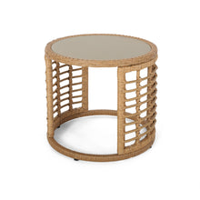 Load image into Gallery viewer, Outdoor Side Table With Tempered Glass Top And Rattan Wicker Cover - Light Brown