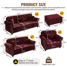 Load image into Gallery viewer, Upholstered Sofa Set With Nailhead Trim And Rolled Armrests, Includes Pillows