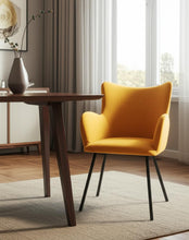 Load image into Gallery viewer, Upholstered Velvet Wing Back Dining Arm Chair - Yellow