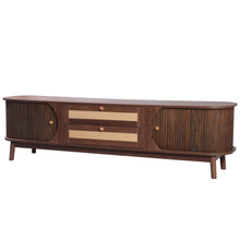 Load image into Gallery viewer, TV Stand For TVs Up To 75'', Cabinet With Drawers And Sliding Doors, Living Room Entertainment Console - Natural Wood / Brown