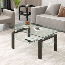 Load image into Gallery viewer, Tempered Clear Glass Coffee Table, 2-Layers Coffee Table Living Room Center Table - Black