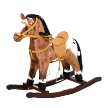 Load image into Gallery viewer, Qaba - Kids Metal Plush Ride-On Rocking Horse Chair Toy With Realistic Sounds - Dark Brown / White