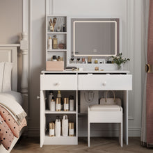Load image into Gallery viewer, Fashion Vanity Desk With Mirror And Adjustable Lights, Makeup Table Set With 2 Drawers - White