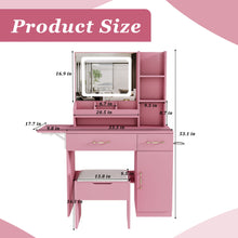 Load image into Gallery viewer, Vanity Desk With LED Mirror Lights And Power Outlet Charging Station, 3 Drawers, 7 Shelves, Storage Stool - Pink