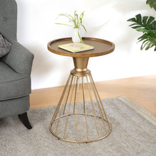 Load image into Gallery viewer, Hollow - Edge Retro Art Pine Side Table With Antique And Natural Color, Iron And Pine Construction - Antique Gold / Natural
