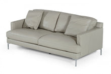 Load image into Gallery viewer, Genuine Leather Sofa With Silver Legs - Light Gray