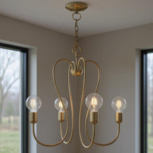 Load image into Gallery viewer, 22" Four Light Dimmable Chandelier With Shades - Antiqued Brass