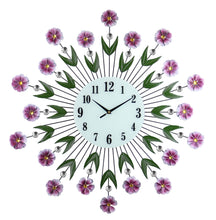 Load image into Gallery viewer, Silent Analog Floral Round Wall Clock - Purple / Green / White