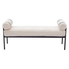 Load image into Gallery viewer, 55" Cream and Black Corduroy and Steel Upholstered Bench