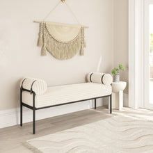 Load image into Gallery viewer, 55" Cream and Black Corduroy and Steel Upholstered Bench