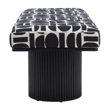 Load image into Gallery viewer, 49" Black And White Geometric Fabric and Solid Wood Upholstered Bench