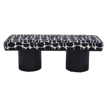 Load image into Gallery viewer, 49" Black And White Geometric Fabric and Solid Wood Upholstered Bench