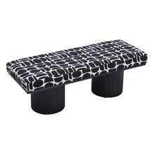 Load image into Gallery viewer, 49" Black And White Geometric Fabric and Solid Wood Upholstered Bench