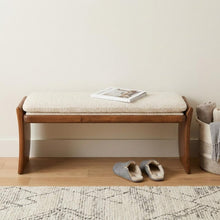 Load image into Gallery viewer, 48" Beige and Brown Fabric and Solid Wood Upholstered Dining Bench