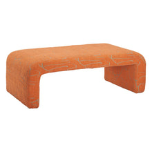 Load image into Gallery viewer, 50" Orange Fabric Abstract Curvy Upholstered Bench