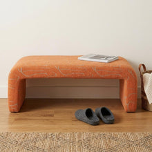 Load image into Gallery viewer, 50" Orange Fabric Abstract Curvy Upholstered Bench