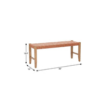 Load image into Gallery viewer, 48" Tan and Brown Genuine Leather and Solid Wood Upholstered Dining Bench