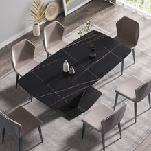 Load image into Gallery viewer, 70.87" Modern Artificial Stone Black Curved Black Metal Leg Dining Table, Can Accommodate 6-8 People - Black
