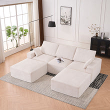 Load image into Gallery viewer, Modular Sectional Sofa With Ottoman, USB And Type C Charger, Petal Armrest Design