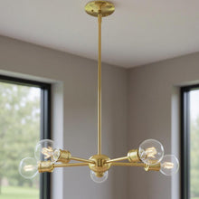 Load image into Gallery viewer, Five Light Dimmable Chandelier With Shades - Brass